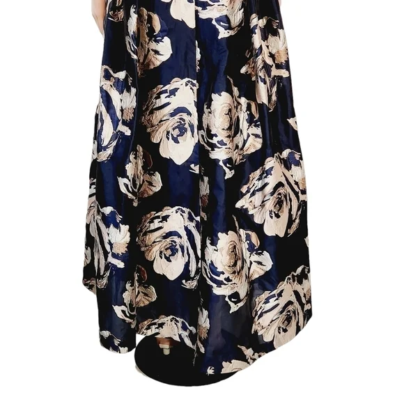 Eliza J Embellished Floral Ballgown Dress Navy Multi Size 10 - Picture 12 of 16